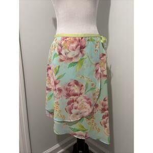 Nine & Company Aqua Pink Floral Chiffon Faux Wrap A-Line Skirt Size 8 (Med) NEW